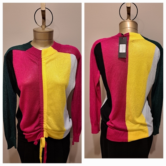 Athina Viscoe Blend Color Block Light Weight Ruched Sweater - Picture 1 of 9